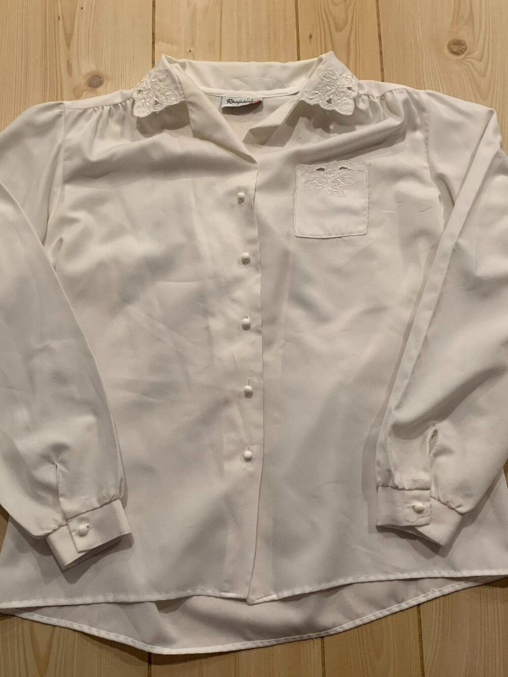 Vintage 70s Rhapsody Retro Floral Lace Collar Button-Down Shirt Women's Size L